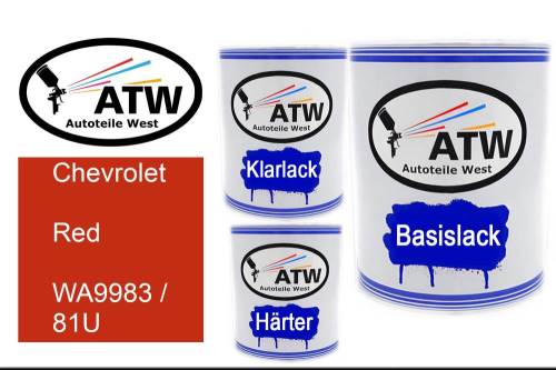Chevrolet, Red, WA9983 / 81U: 1L Lackdose + 1L Klarlack + 500ml Härter - Set, von ATW Autoteile West.